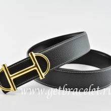 Hermes Reversible Belt Black/Black Anchor Chain Togo Calfskin With 18k Gold Buckle