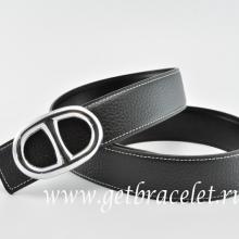Perfect Faux Hermes Reversible Belt Black/Black Anchor Chain Togo Calfskin With 18k Silver Buckle