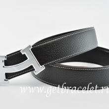 Hermes Reversible Belt Black/Black Fashion H Togo Calfskin With 18k Silver Buckle Replica