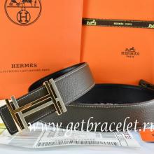Imitation Hermes Reversible Belt Brown/Black Togo Calfskin With 18k Gold Double H Buckle