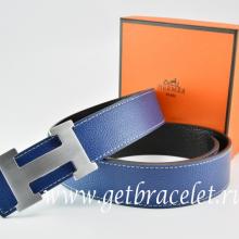 Hermes Reversible Belt Dark Blue/Black Togo Calfskin With 18k Silver H Buckle