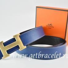 High Quality Imitation Hermes Reversible Belt Dark Blue/Black Togo Calfskin With MenWo18k Drawbench Gold H Buckle