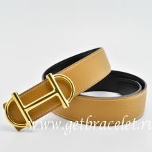 Hermes Reversible Belt Light/Coffee/Black Anchor Chain Togo Calfskin With 18k Gold Buckle