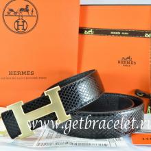 Wholesale Hermes Reversible Belt Black/Black Snake Stripe Leather With 18K Drawbench Gold H Buckle