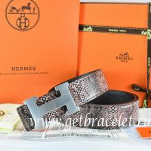 Copy Hermes Reversible Belt Brown/Black Snake Stripe Leather With 18K Silver H Buckle