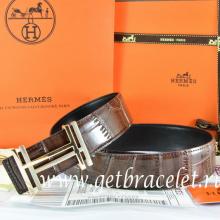 Replica Hermes Reversible Belt Brown/Black Crocodile Stripe Leather With18K Gold H Au Carre Buckle