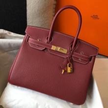 Hermes Bordeaux Clemence Birkin 30cm Handbag
