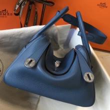 Hermes Lindy 26cm Bag In Blue Agate Clemence With PHW