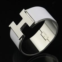 High End Hermes White Enamel Clic H Bracelet Narrow Width (33mm) In Silver