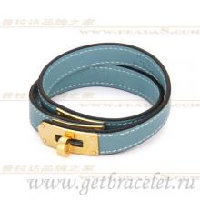 Hermes Rivale Double Wrap Bracelet Blue With Gold