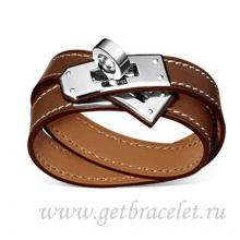 High End Imitation Hermes Rivale Double Wrap Bracelet Brown With Silver