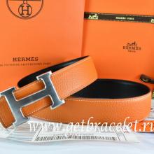 Hermes Reversible Belt Orange/Black Togo Calfskin With 18k Drawbench Silver H Buckle