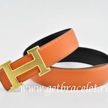 Hermes Reversible Belt Orange/Black Classics H Togo Calfskin With 18k Gold With Logo Buckle Replica