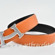 Copy Hermes Reversible Belt Orange/Black Fashion H Togo Calfskin With 18k Silver Buckle