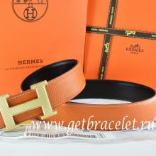 Hermes Reversible Belt Orange/Black Togo Calfskin With 18k Gold Wave Stripe H Buckle Replica