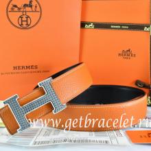 High Quality Hermes Reversible Belt Orange/Black Togo Calfskin With 18k Silver Wave Stripe H Buckle