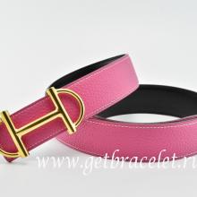 Hermes Reversible Belt Pink/Black Anchor Chain Togo Calfskin With 18k Gold Buckle