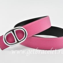 Replica Hermes Reversible Belt Pink/Black Anchor Chain Togo Calfskin With 18k Silver Buckle