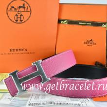 Copy Hermes Reversible Belt Pink/Black Togo Calfskin With 18k Drawbench Silver H Buckle