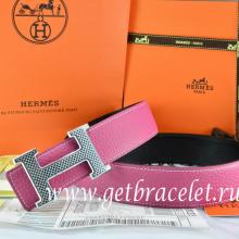 Replica AAA Hermes Reversible Belt Pink/Black Togo Calfskin With 18k Gold Wave Stripe H Buckle