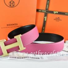 Replica Perfect Hermes Reversible Belt Pink/Black Togo Calfskin With 18k Silver Wave Stripe H Buckle