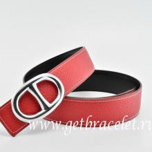 Replica Hermes Reversible Belt Red/Black Anchor Chain Togo Calfskin With 18k Silver Buckle