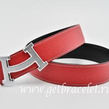 Faux Hermes Reversible Belt Red/Black Fashion H Togo Calfskin With 18k Silver Buckle