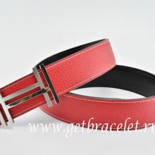 Hermes Reversible Belt Red/Black H Au Carre Togo Calfskin With 18k Silver Buckle