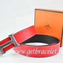 Hermes Reversible Belt Red/Black Togo Calfskin With 18k Drawbench Silver H Buckle