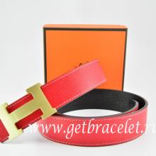 Hermes Reversible Belt Red/Black Togo Calfskin With 18k Gold H Buckle