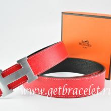 Hermes Reversible Belt Red/Black Togo Calfskin With 18k Silver H Buckle