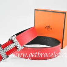 1:1 Hermes Reversible Belt Red/Black Togo Calfskin With 18k Silver Speckle H Buckle