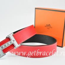 Top Copy Hermes Reversible Belt Red/Black Togo Calfskin With 18k Silver Weave Stripe H Buckle