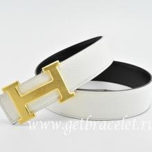 Hermes Reversible Belt White/Black Classics H Togo Calfskin With 18k Gold With Logo Buckle