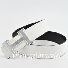 Hermes Reversible Belt White/Black Classics H Togo Calfskin With 18k Silver With Logo Buckle Replica