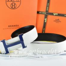 Replica Hermes Reversible Belt White/Black Togo Calfskin With 18k Blue Silver H Buckle