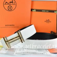 Hermes Reversible Belt White/Black Togo Calfskin With 18k Gold Double H Buckle