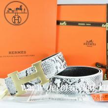 Hermes Reversible Belt White/Black Snake Stripe Leather With 18K Drawbench Gold H Buckle Replica