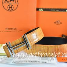 Hermes Reversible Belt Orange/Black Crocodile Stripe Leather With18K Silver H Au Carre Buckle Replica