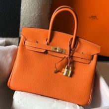 Replica Hermes Birkin 25cm Handbag In Orange Clemence Leather