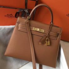 Designer Replica Hermes Kelly 28cm Sellier Handbag In Brown Epsom Leather