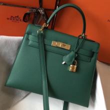 Designer Hermes Kelly 28cm Sellier Handbag In Malachite Epsom Leather