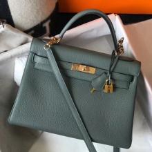 Faux Cheap Hermes Vert Amande Clemence Kelly 32cm Retourne Handbag
