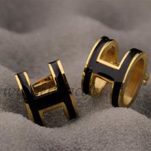 Best Quality Lacquered Hermes Pop H Black Earrings In Yellow Gold