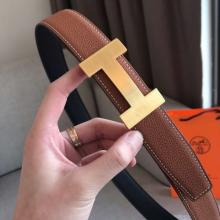 Hermes Quizz 32mm Reversible Belt In Brown Clemence Leather Replica