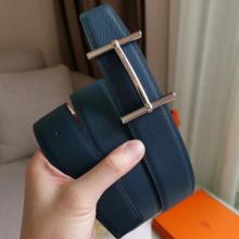 Replica High End Hermes H D’Ancre Reversible Belt In Blue/White Epsom Leather