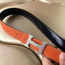 Perfect Hermes H Belt Buckle & Orange Clemence 32 MM Strap