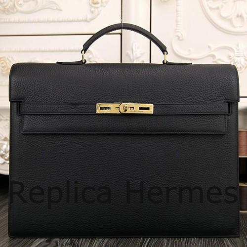 1:1 Hermes Black Kelly Depeche 38cm Briefcase Bag