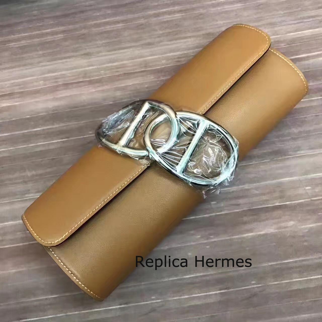 Hermes Handmade Egee Clutch In Caramel Swift Leather