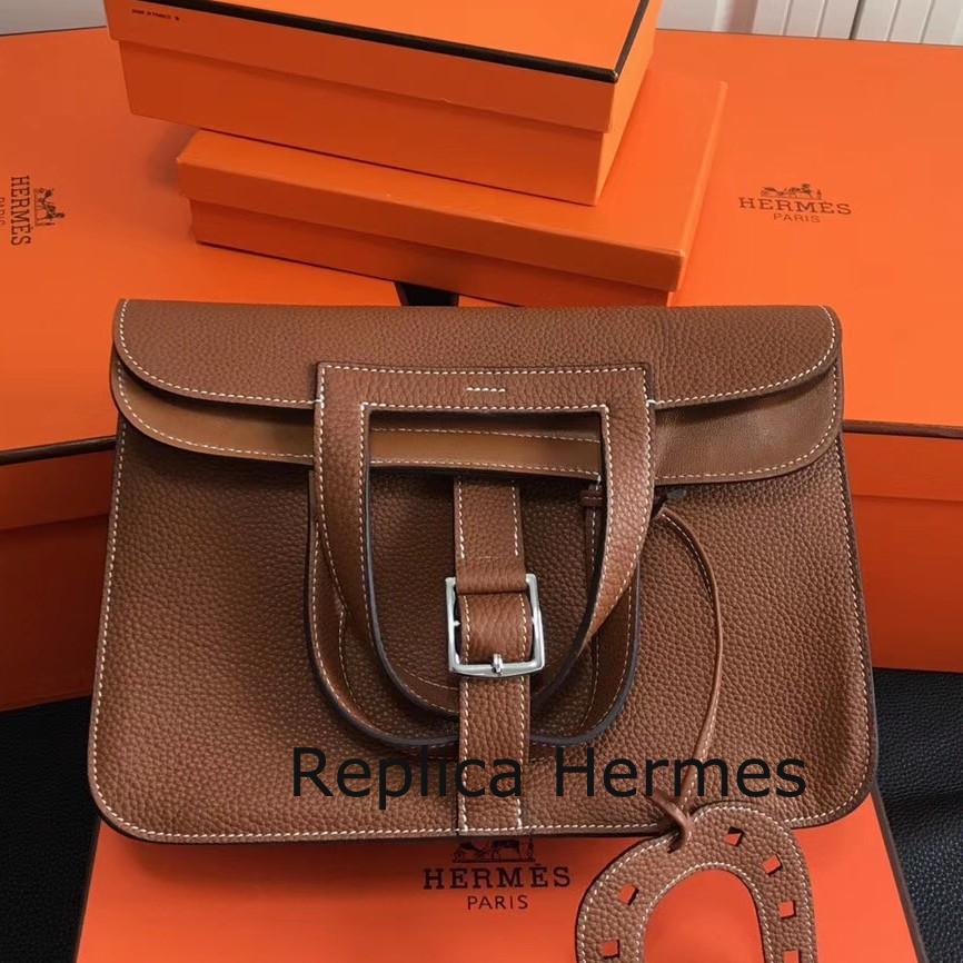 Designer Hermes Halzan Bag In Brown Clemence Leather